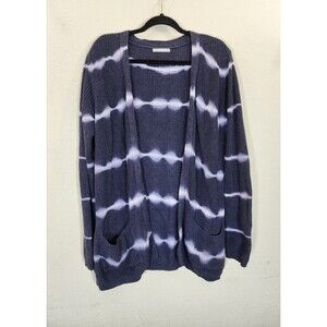 Kaily K Cardigan Women's XL Navy Blue Tie Dye Shibori Open Front Knit Sweater